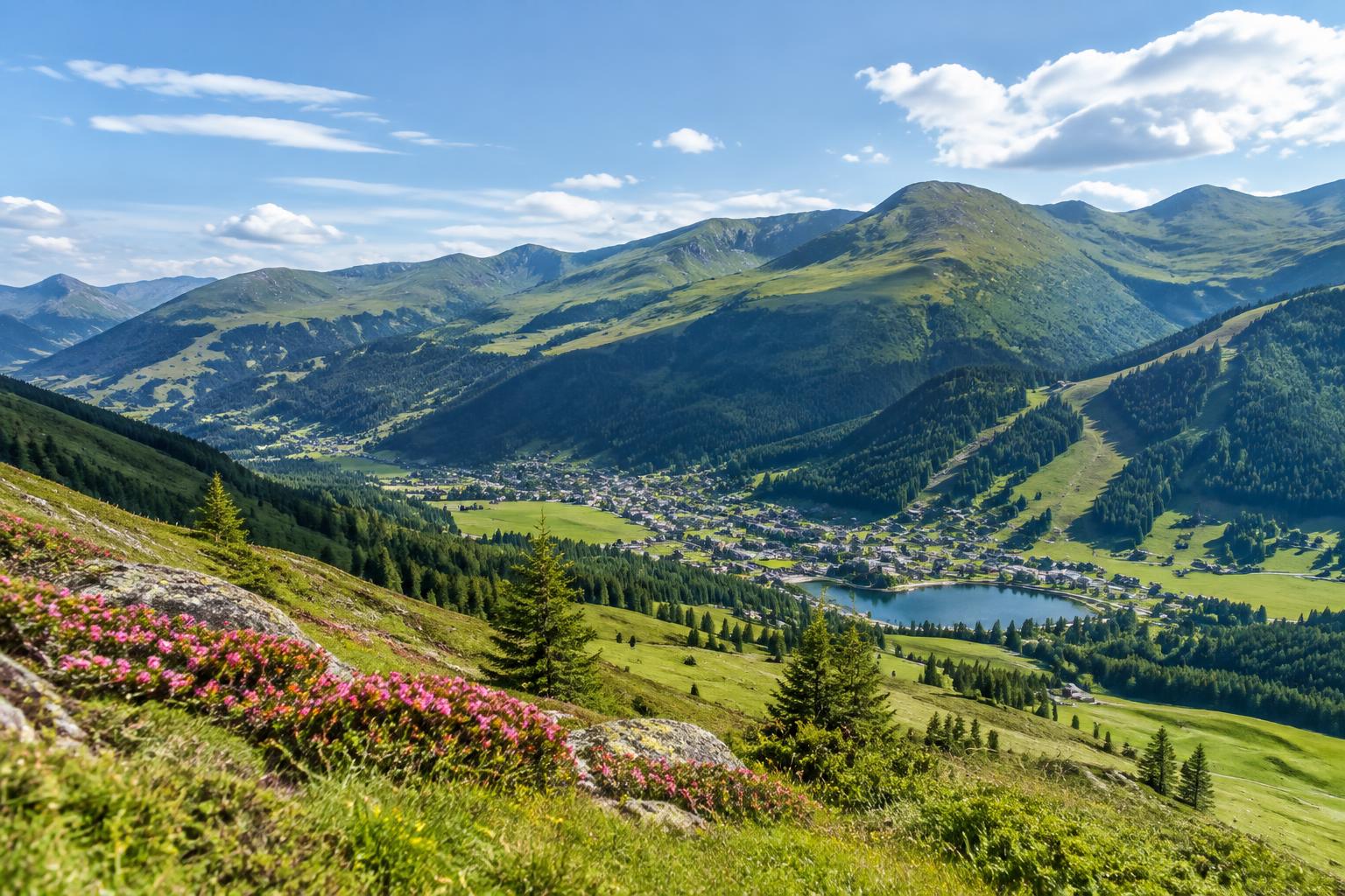Groene Nockberge en het dal van Bad Kleinkirchheim in de Oostenrijkse zomer