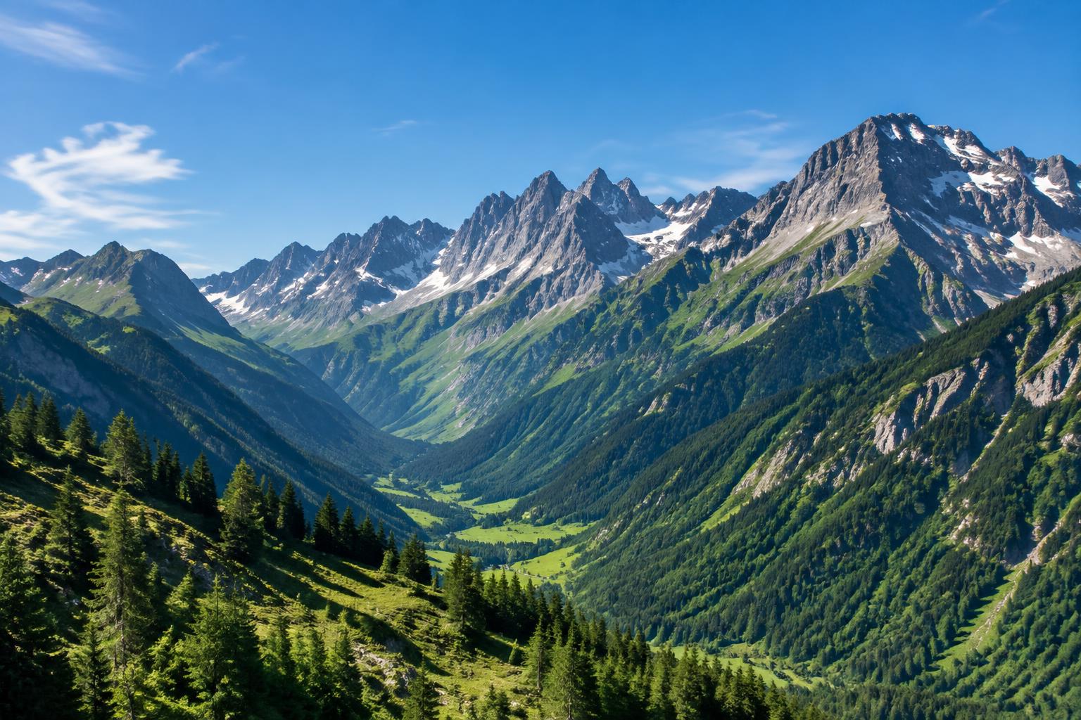 Groene Brandnertal-vallei onder de rotsige toppen van het Rätikon in Vorarlberg